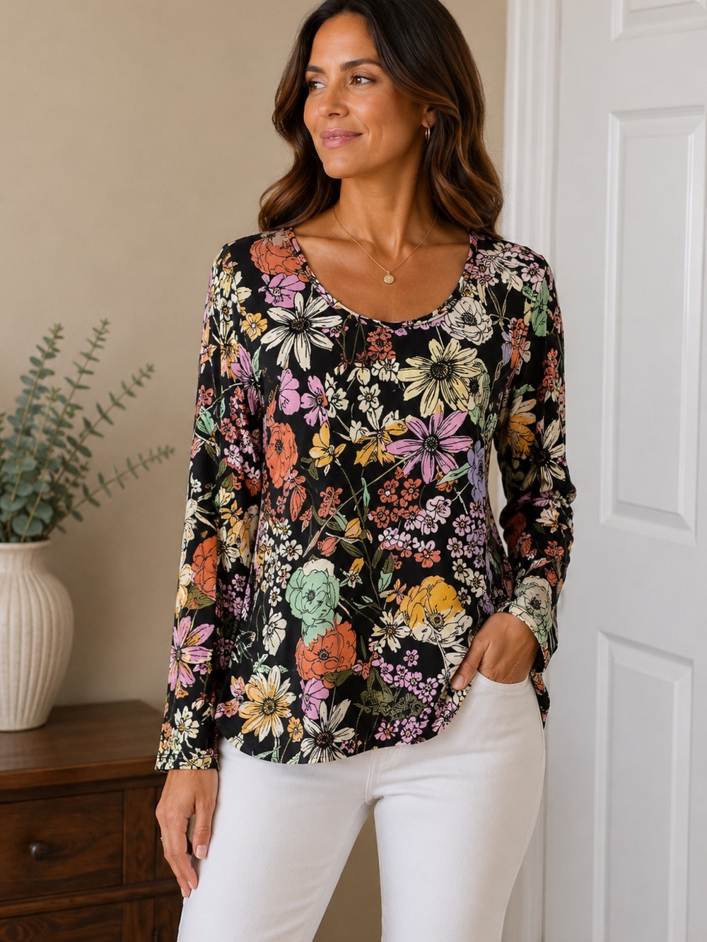 Womens Size M Lularoe Multicolor Lynnae Floral Print Top